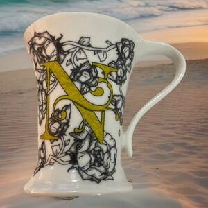 New Vintage Monogram Initial Letter N Floral Coffee Mug Yellow Cypress Home 12oz